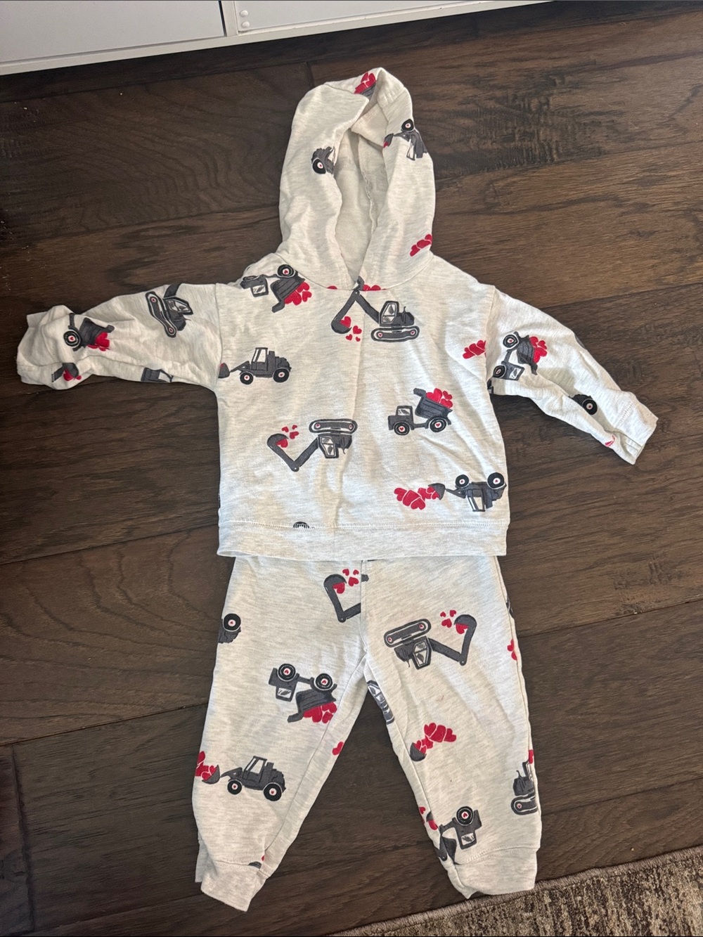 Carter's Grey Hooded valentines Set with Red & Black Construction Prints